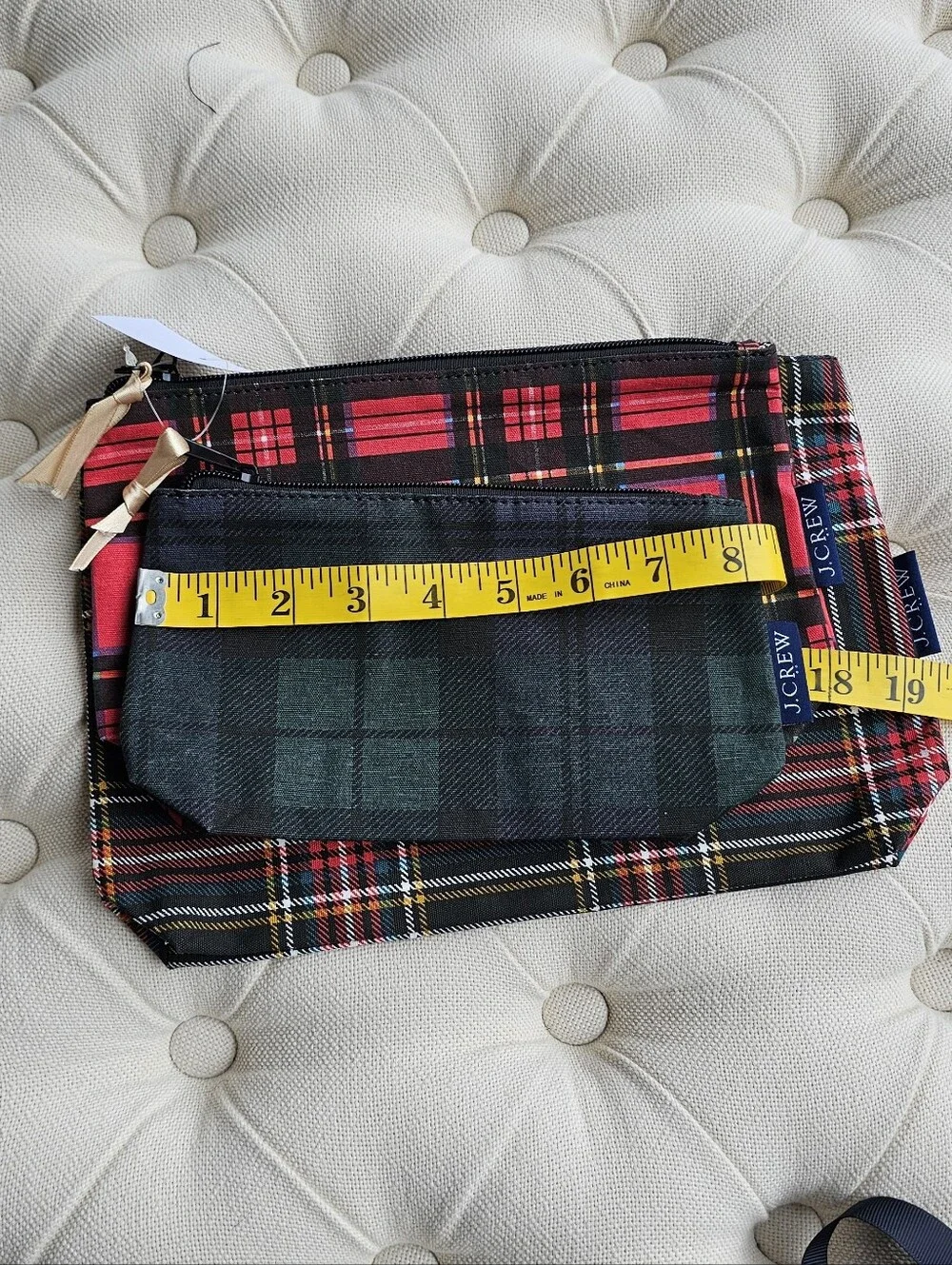 New! J.Crew Three-set Red Black Tartan Plaid Blackwatch Pouch Purse Bag NWT